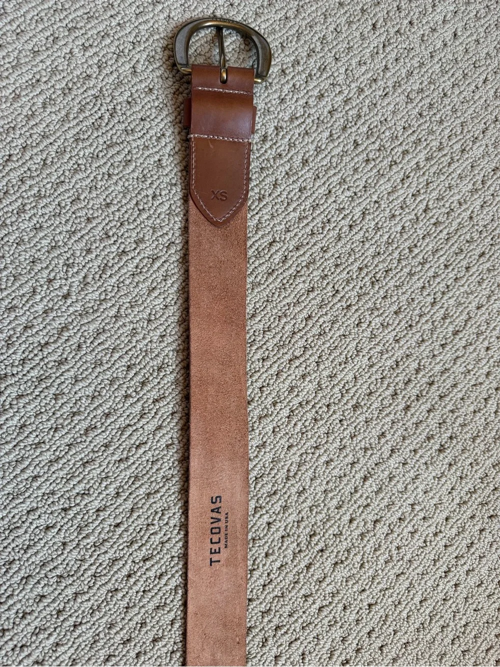 Tecovas Cognac Leather Belt with Brushed Gold Horseshoe Buckle